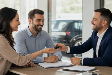 Profissional lidando com a papelada na transferência de veículo.